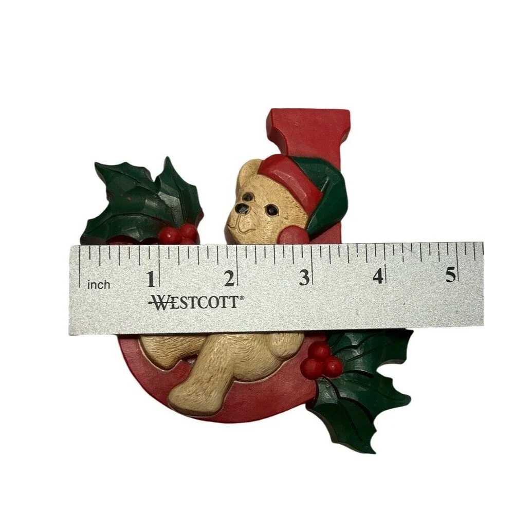 Homco Christmas JOY 3pc Teddy Bears Wall Hanging Decor Holly & Berries  7610 Vtg